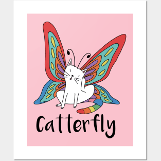 Cute Catterfly Cat Butterfly Pun Posters and Art